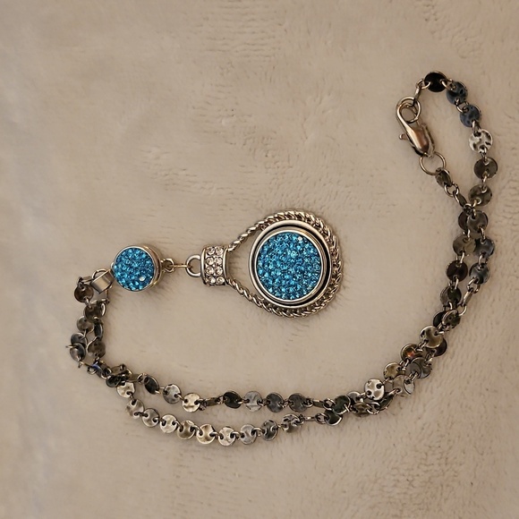 Vintage Acrylic Druzy Teardrop Pendant Disc Chain Necklace - Picture 2 of 7